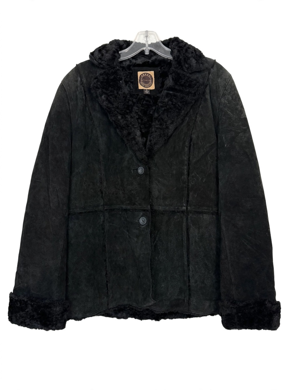 Vintage Giacca 5 Star Outerwear Black Leather Suede Faux Shearling Coat XL Y2K